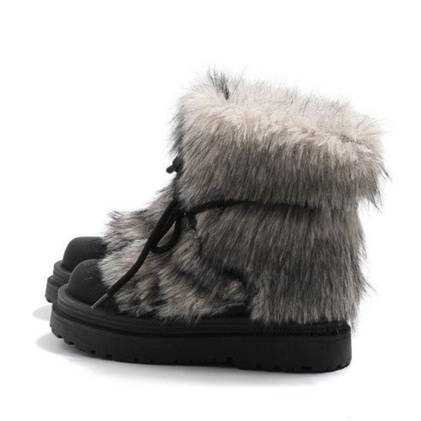 Womens Cute Snow Boots Winter Warm Faux Fur Lined Platform Ankle Boots with Lace Up Design for Casual