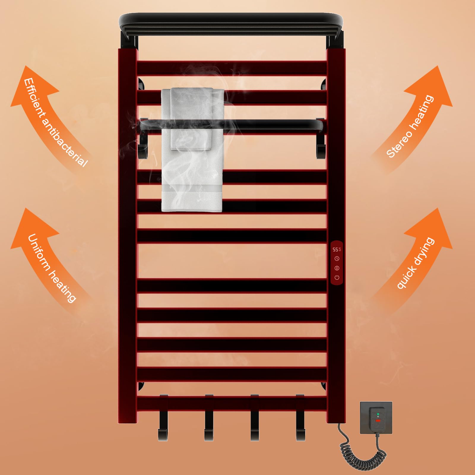 Toallero Baño Radiador, Calentador de Toallas con termostato Inteligente WiFi, para Alexa y Google Home y App, 500x870mm, Toallero Electrico, Radiador Toallas,Radiador Secador Toallas-WiFi Black Right