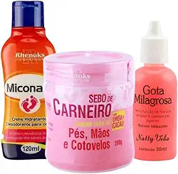 Kit Anti Rachaduras para Pés, Gota Milagrosa 30ml, Sebo de Carneiro 200g, Creme Miconaze 120ml