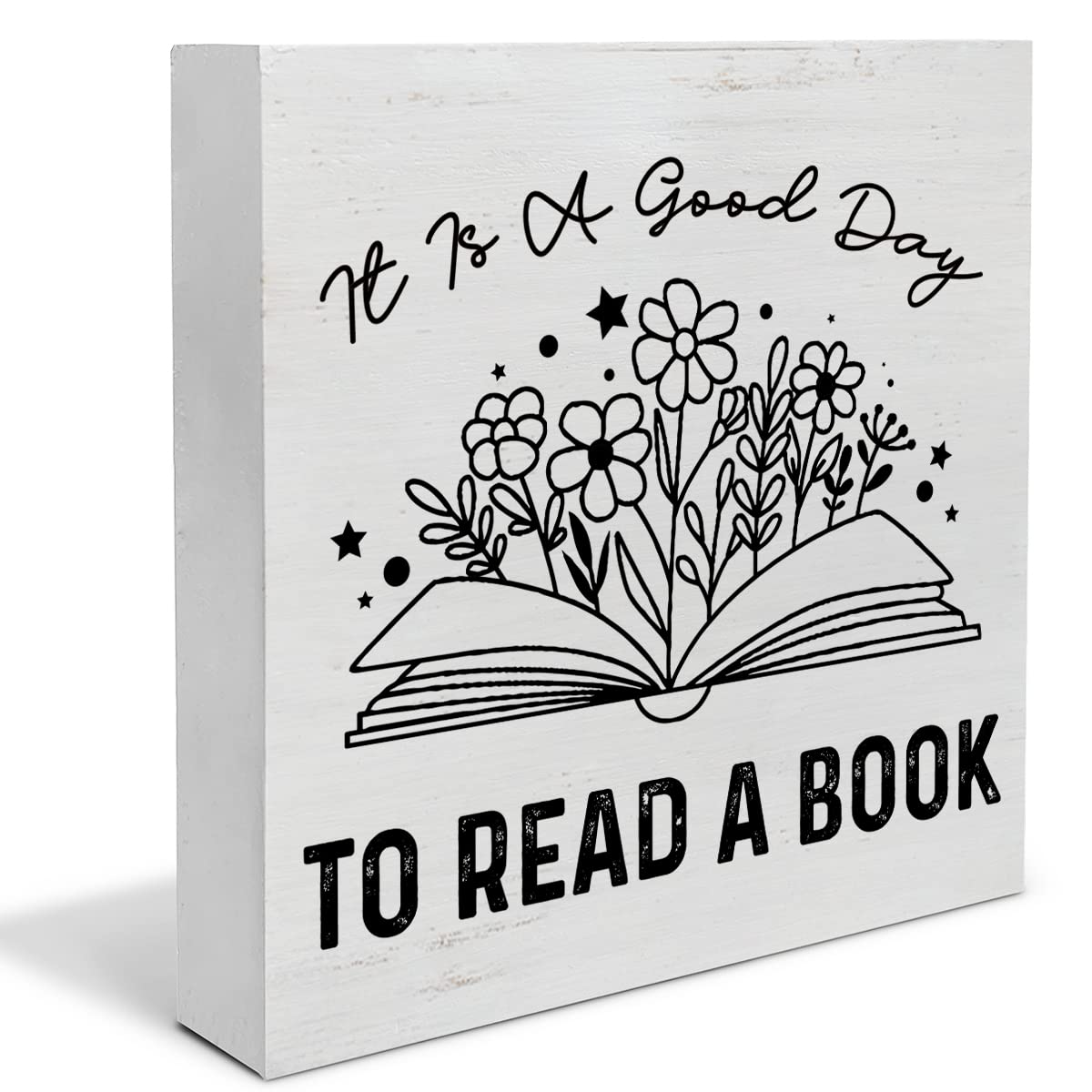 YIDOU Reading Quote Wood Box Sign Decor Desk Sign It is a Good Day to Read a Book Wooden Box Block Sign Rustic Home Shelf Wall Decoration