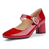 IN2 Mary Jane Shoes Women's Pumps Closed Toe Chunky Block Low Short Heels Work Wedding Prom Comfortable Dress Shoes for Women Cute Trendy Vintage Heels Pumps Shoe with Buckle