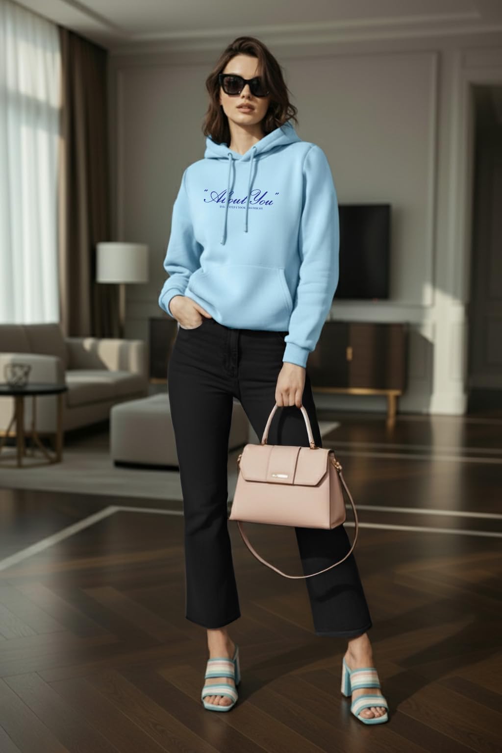 JUNEBERRY Bluza z kapturem z poliestru i bawełny, normalne dopasowanie, bluza z kapturem, pełne rękawy, z przodu na klatce piersiowej, graficzne rozmieszczenie, sweter z nadrukiem dla kobiet, rozmiary
