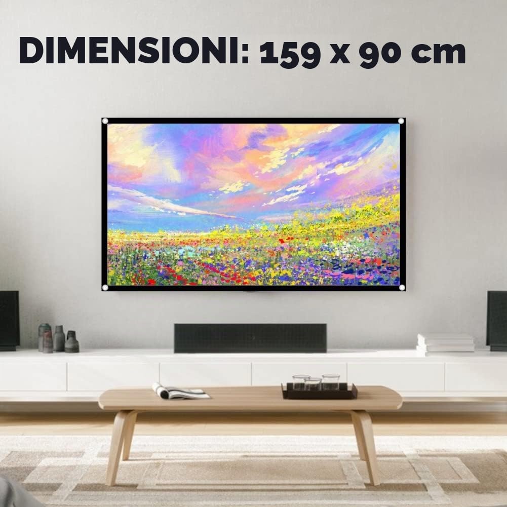 T opiky Schermo di proiezione portatile da 60 a 150 pollici, tenda di proiezione HD pieghevole 16: 9 in poliestere senza pieghe con angolo di visione visivo per film interni ed esterni(70")