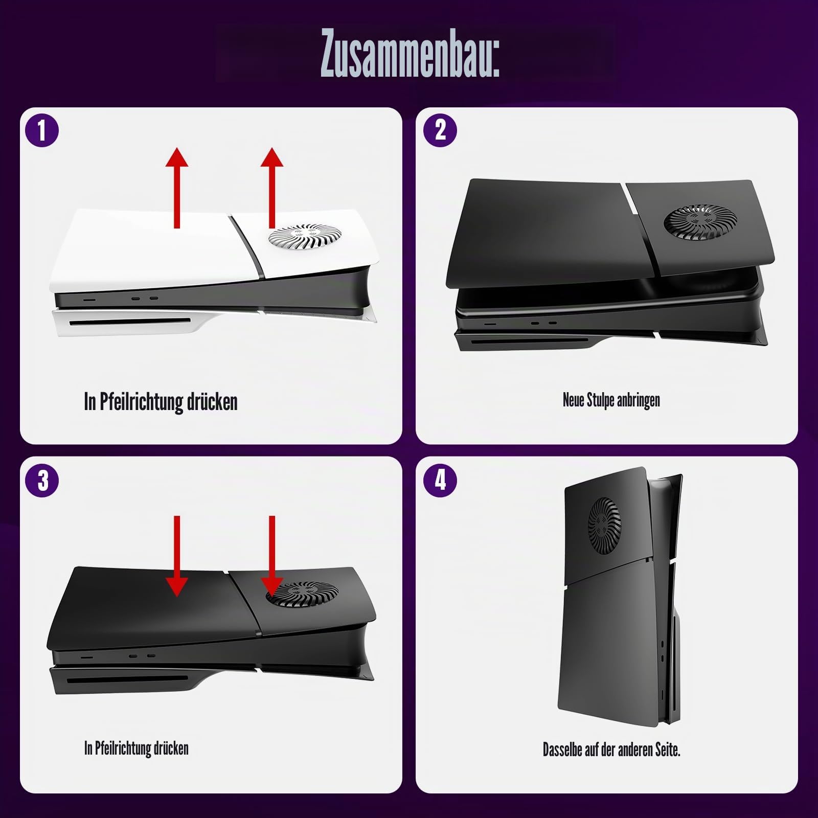 Slim Disc Edition Abdeckplatten Mit Kühlungsöffnungen für PS5 Konsole, Shell Panels für PlayStation 5 Zubehör, Schützende Ersatzblende (Schwarz)