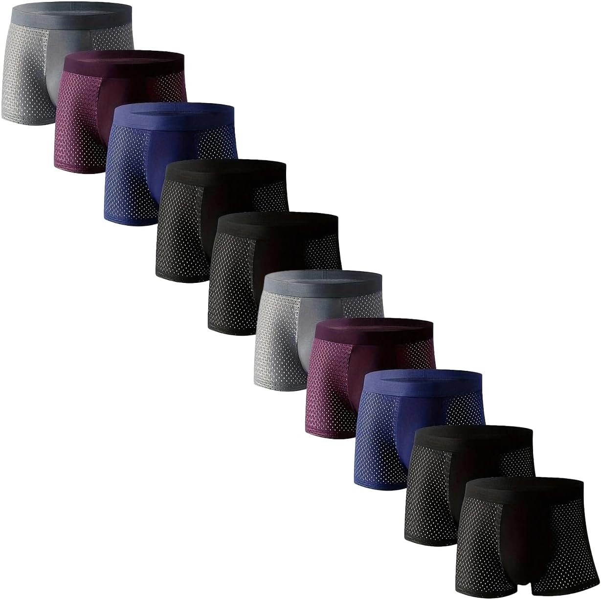 Mens Boxer Briefs with Mesh Panels Ice Silk Underwear,10-Pack