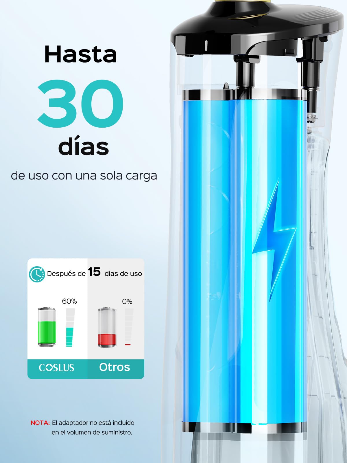 COSLUS E40 Irrigador Dental Inalambrico 2026 Upgraded Limpiador Dientes Eléctrico: 10 Niveles de Control Suave 300ML Irrigador Dental Portatil Recargable Irrigador Bucal a Prueba Agua (Negro)