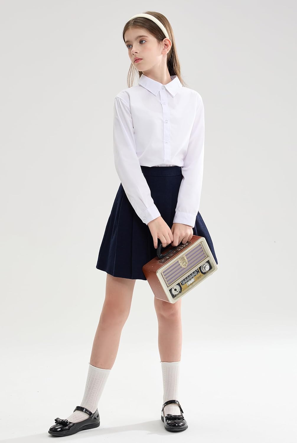 maoo garden Girls White School Uniform Shirt Long Sleeve Blouse Button Down Blouse - Image 4