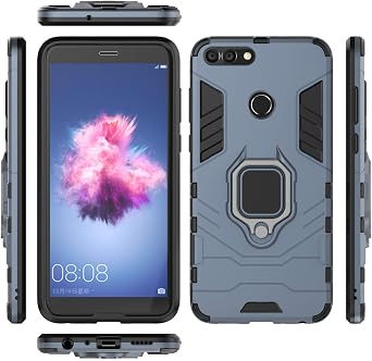 Case for Huawei P Smart FIG-L03 FIG-LX1 FIG-L21 FIG-LX2 FIG-L22 FIG-LX3 FIG-L23 / Vodafone P Smart Case Cover,360 Degree Rotating Ring Holder Kickstand with Magnetic Car Mount Blue