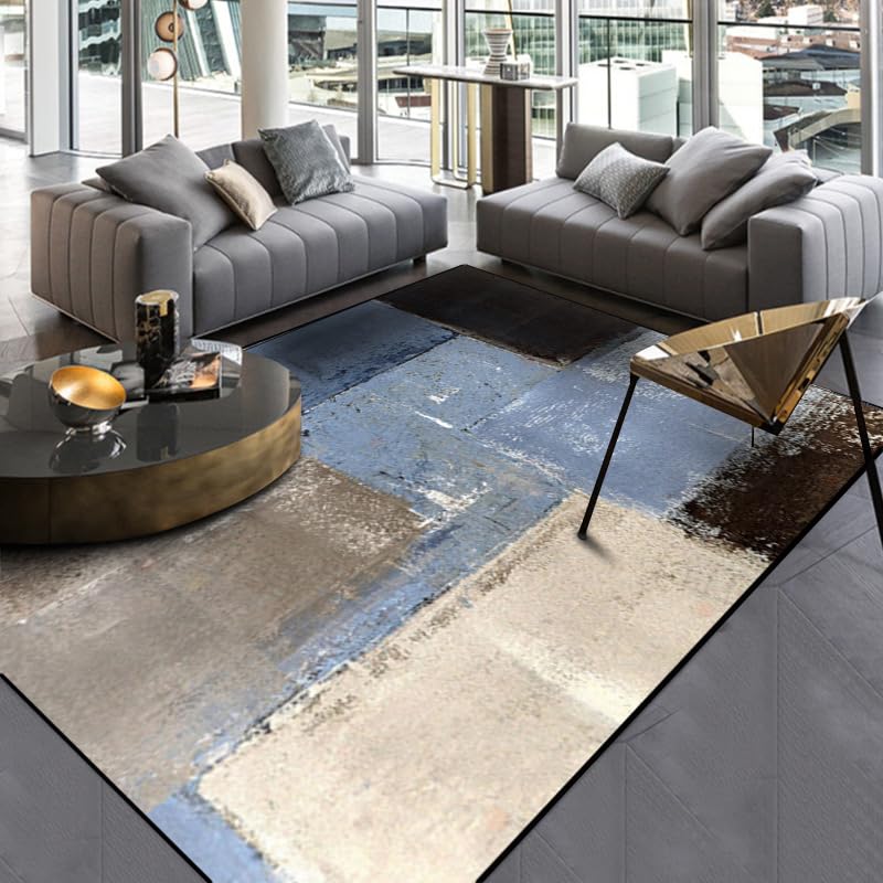 Tapis de salon abstrait moderne bleu gris pour réchauffer l'ambiance de votre chambre
