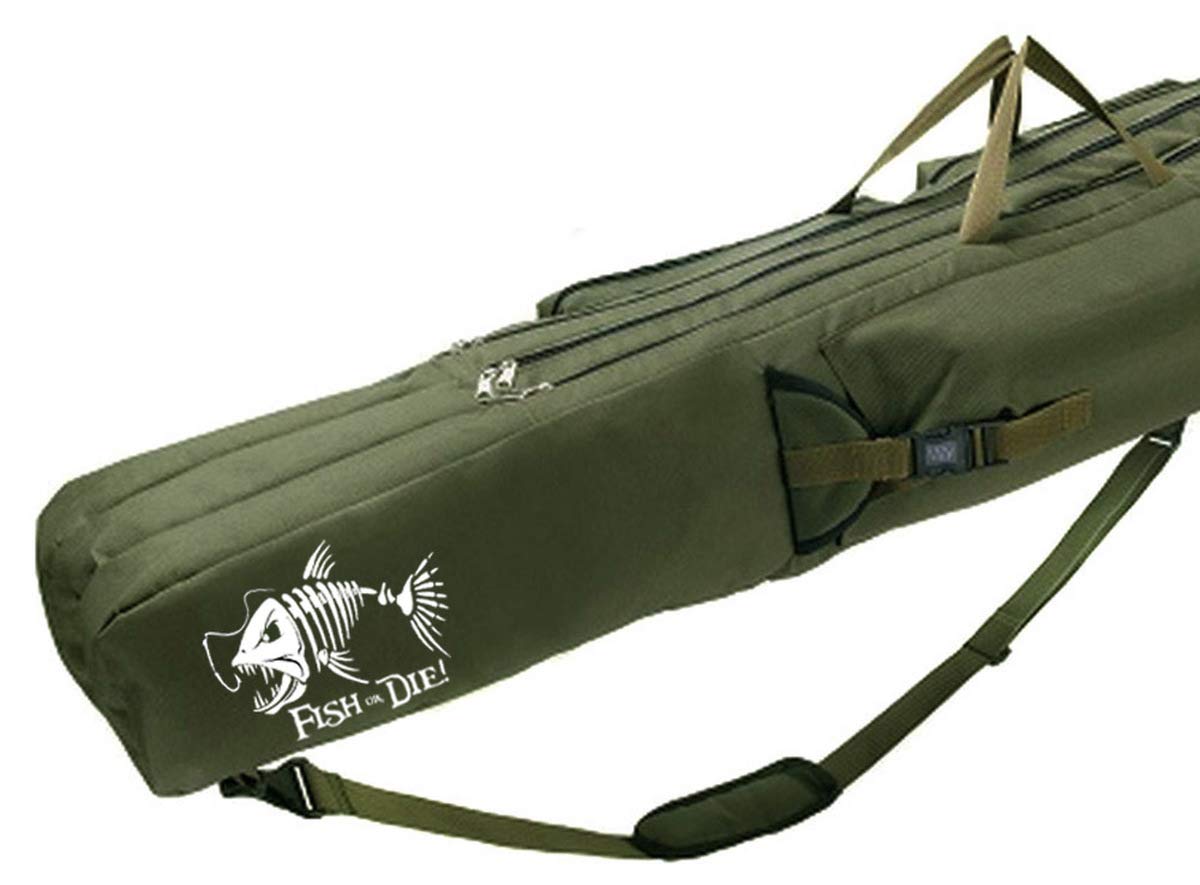 Ferocity Sacs de Canne à pêche 140/150 / 160 cm Sac de Transport pour 3 Compartiments Etui de pêche fabriqué en Fabriqué en UE avec Motif de Poisson [023]