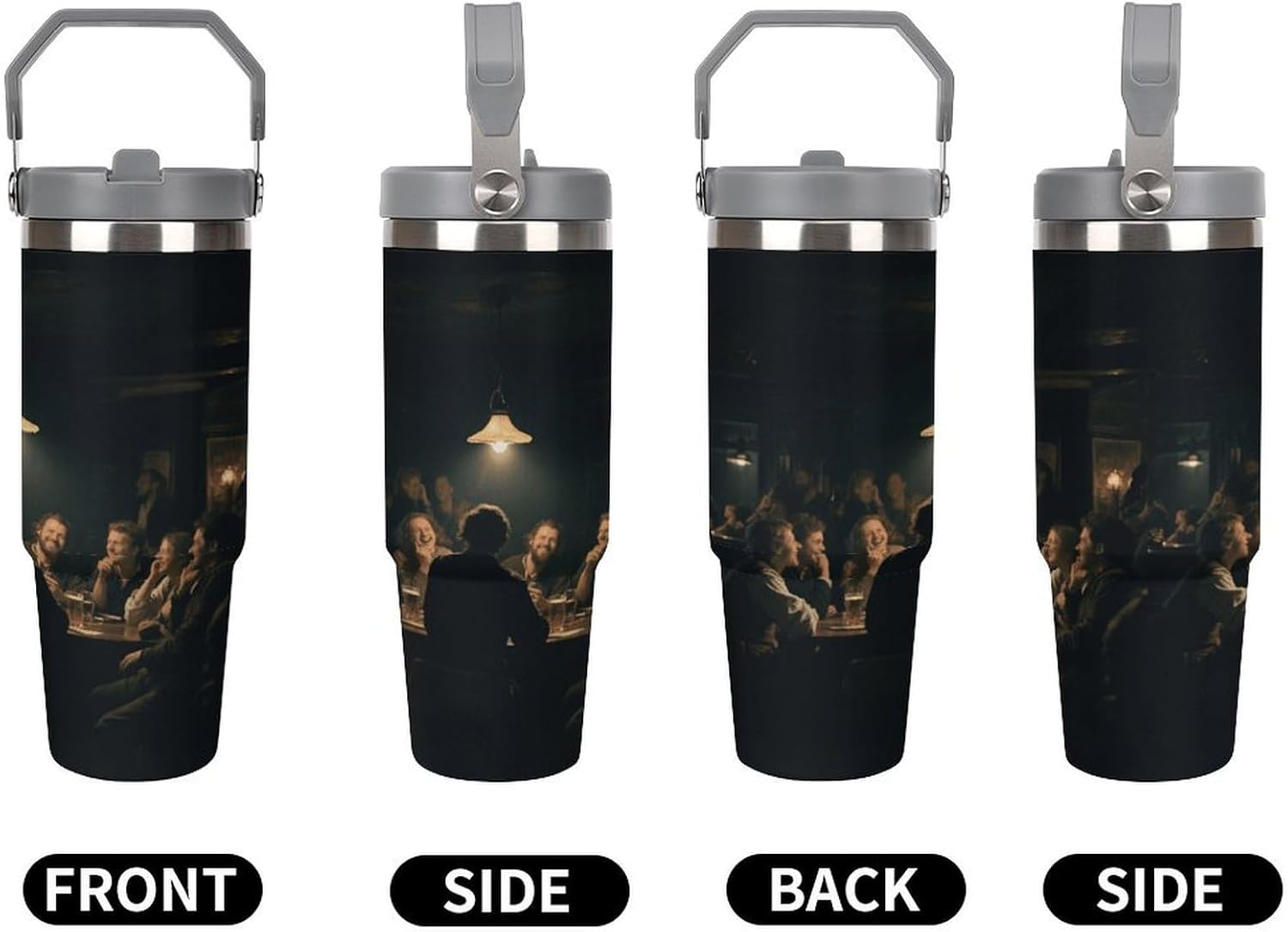 30 Oz Insulated Mug with Handle Lid And Straw A Party in A Tavern Pattern Large Metal Sports Bottle Great for Gifts Parties Office Coffee