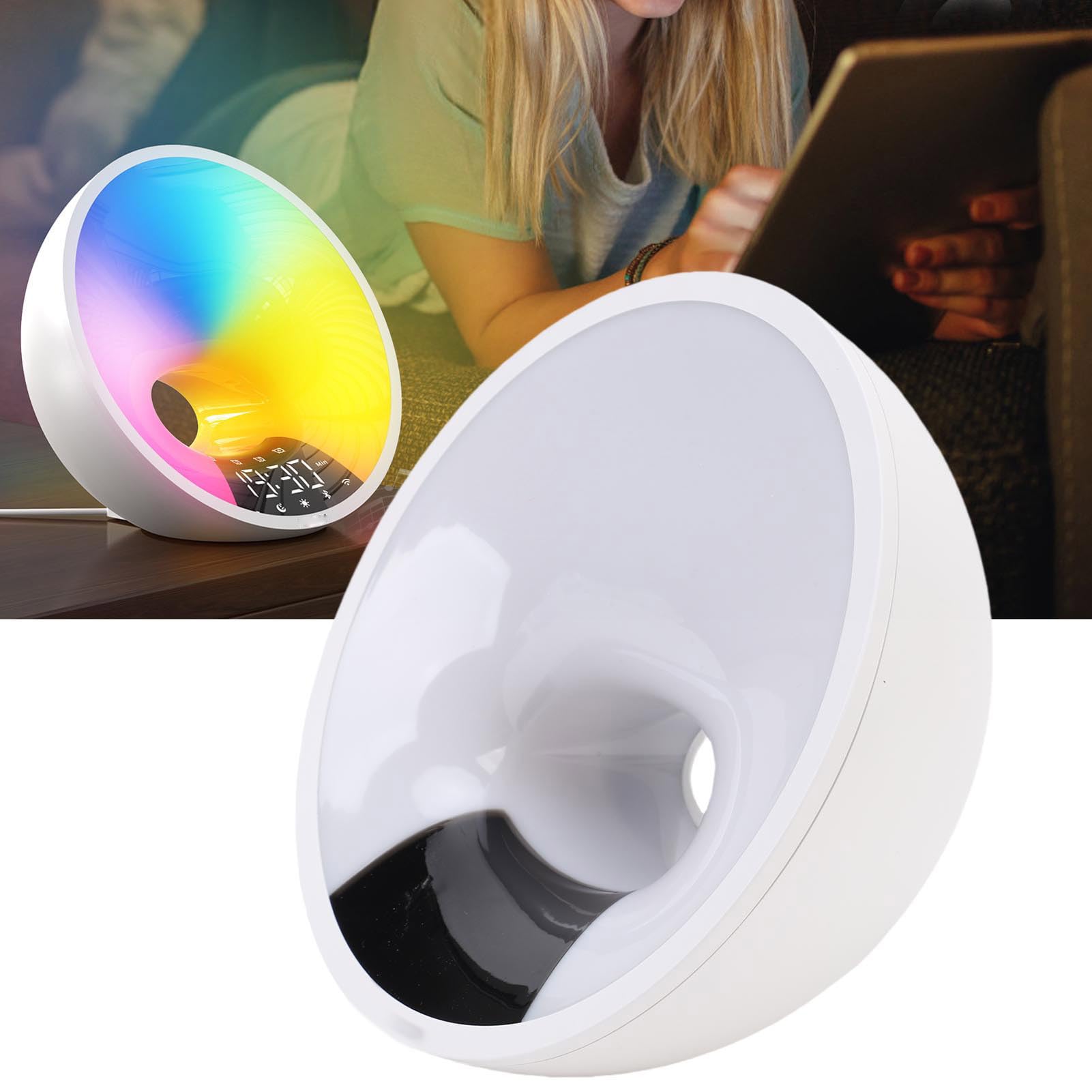 YWBL-WH Sonnenaufgangsuhr, LED, Multifunktional, mit Automatischem Dimmen, 7-Farben-Nachtlicht, Bluetooth-Lautsprecher für Schlafzimmer, Schlafhilfe, Schlafhilfe und Weckalarm (EU-Stecker 100 bis