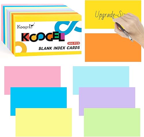 Koogel 300 tarjetas de índice en blanco, tarjetas de índice de 3 x 5 pulgadas, tarjetas de notas sin reglas, tarjetas de estudio, 8 colores neón