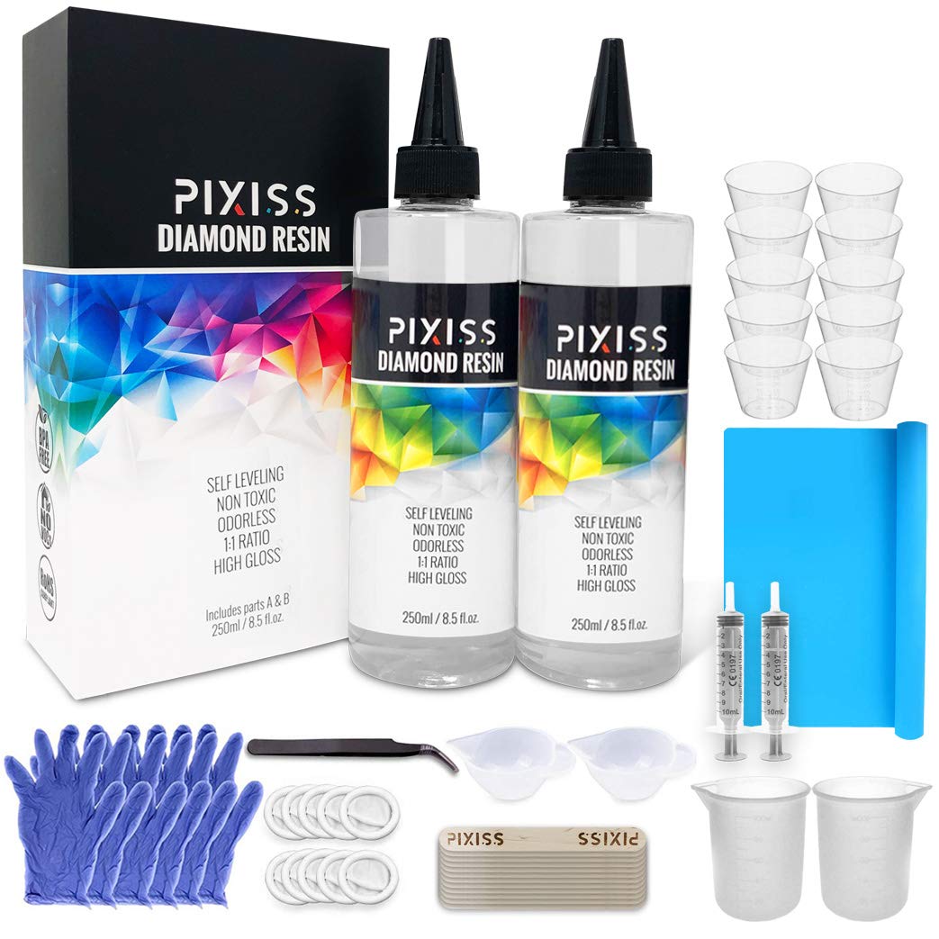 Pixiss Epoxy Resin Kit Epoxy Resin Molds Silicone Kit Bundle | Easy Mix 1:1 (17-Ounce Kit) | Epoxy Resin Mixing Cups and Supplies for Tumblers, Jewelry Resin, Molds, Crafting Resin Kit