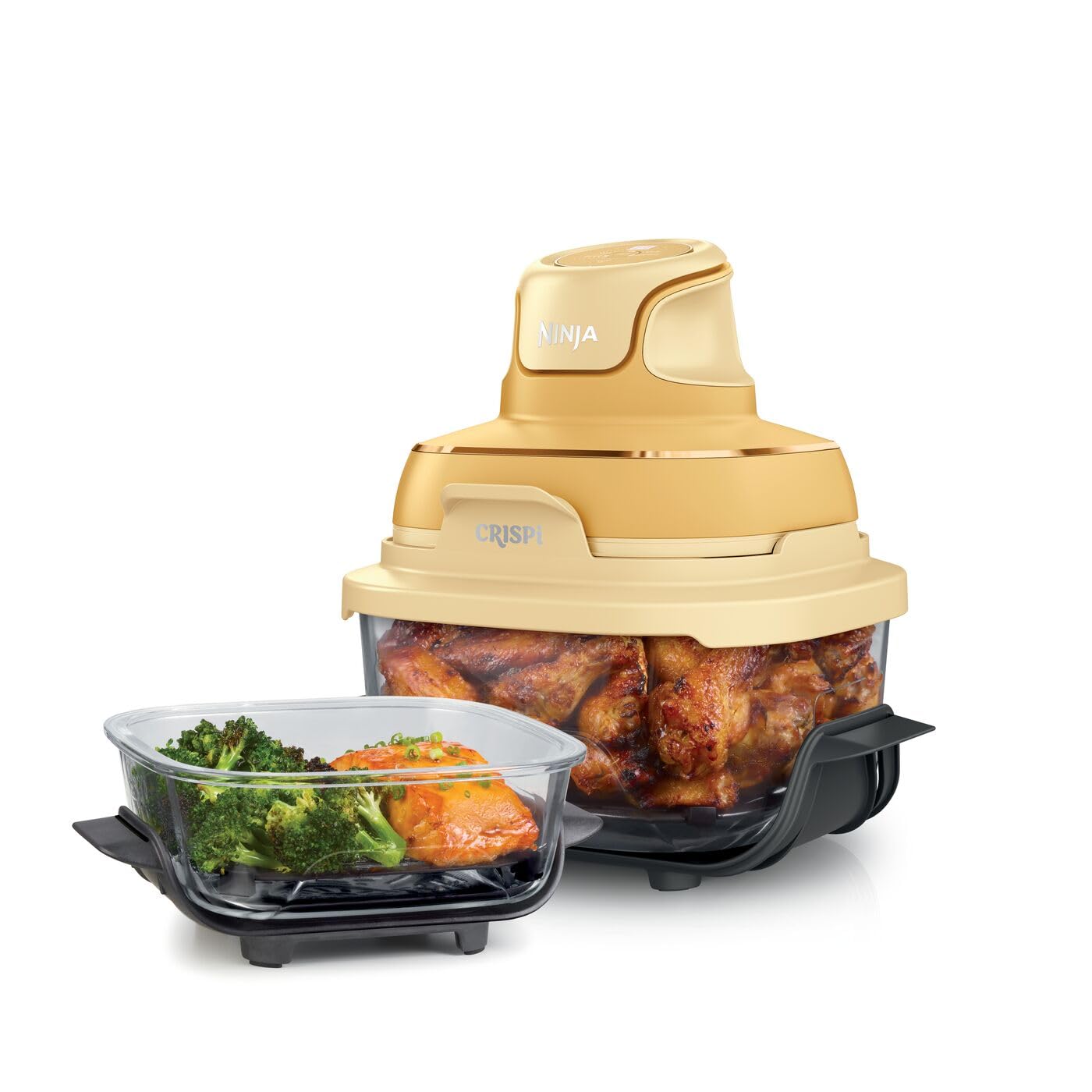 Ninja CRISPi Tragbare Heißluftfritteuse, 3,8 l & 1,4 l, 4-in-1: Heißluftfrittieren, Braten, Warmhalten, Aufknuspern, kompakt, 6 Portionen, 2 Glasbehälter & Deckel, 1700 W, Ingwerbraun FN101EUGD