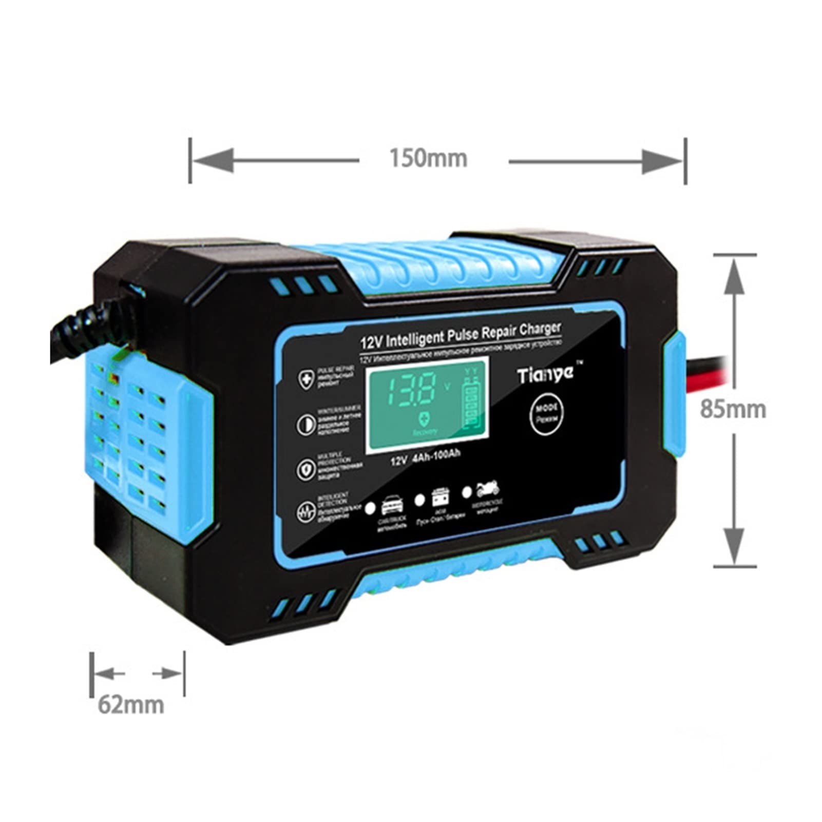 Caricabatterie, 12V 6A Car Battery Charger Multiple Protection Full Automatic Intelligent Pulse Repair Battery-Chargers With LCD