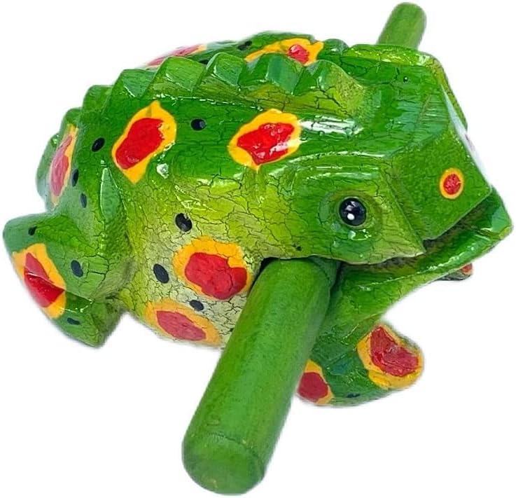 DUONGJAIS BRAND 4 Inch Guiros Percussion Instruments Wooden Frog, Wooden Frog Musical Instrument Home Decor Handcrafted Decoration (Green Color)