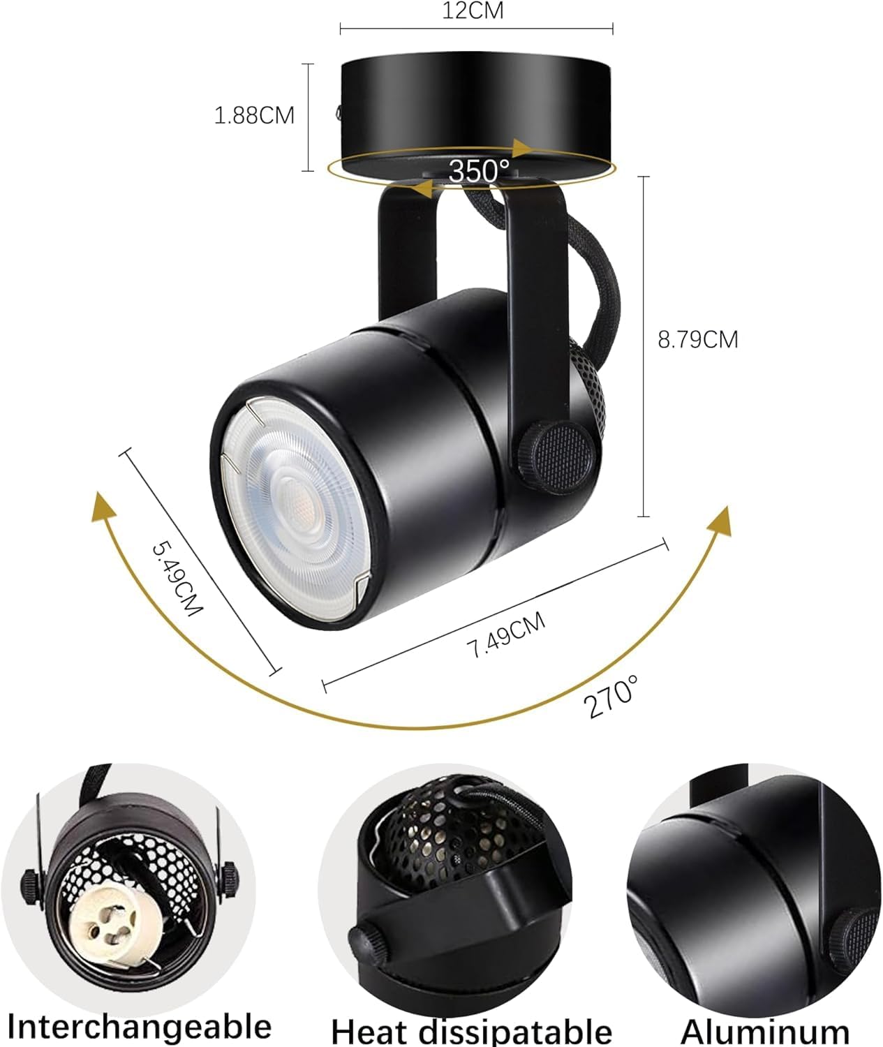 Foco de techo (GU10, regulable, 3CCT, 3000K/4000K/6000K, 6 paquetes de bombillas GU10 (reemplazables), apto para tiendas, supermercados, cocinas, salas de estar, negro