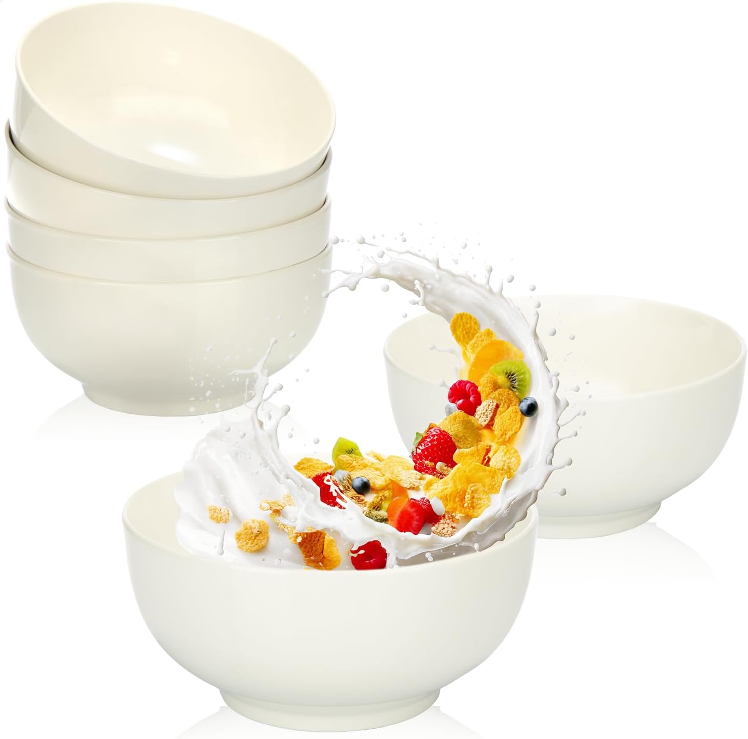 com-four® 6 ciotole per cereali in porcellana a 600 ml - ciotola dessert bianca, impilabile - White - ciotola Basic per dessert, snack o gelato - 6 persone (6 pezzi - bianco. senza decorazioni)
