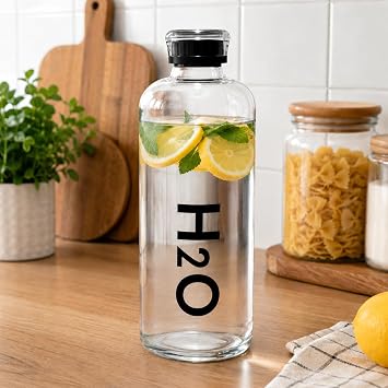 Orret Home 1000ml Colorful Borosilicate Glass Water Bottle with Lid – Leak Proof Flip Vacuum Lid Watercolor, BPA Free, Heat Resistant, Wide Mouth, Stylish and Durable Glass Water Bottle (Black)