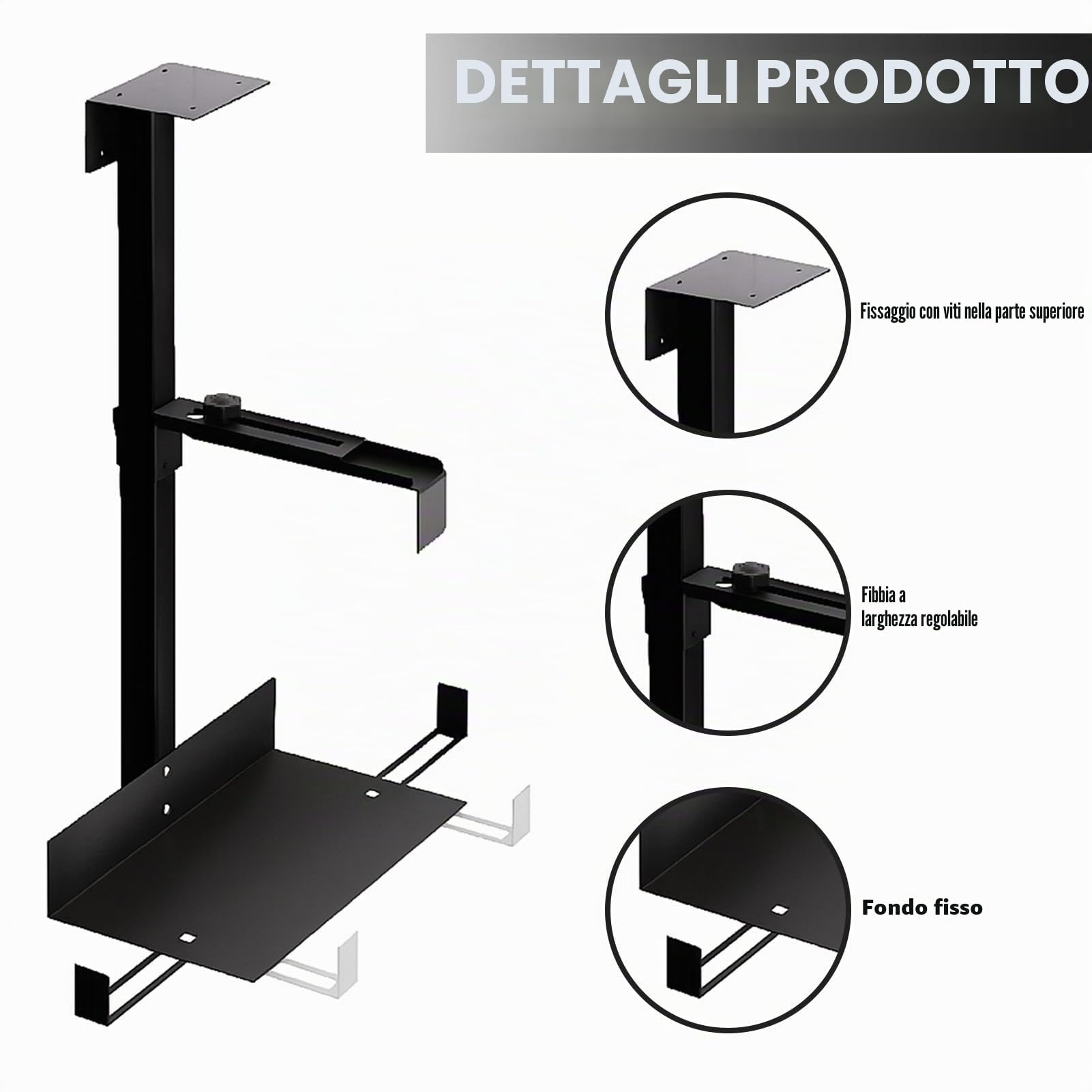 Supporto per PC regolabile da tavolo o da parete, Staffa CPU Regolabile fino a 54,5 cm, Portata 35 kg, Struttura in Acciaio Robusto, Salvaspazio per Ufficio & Gaming