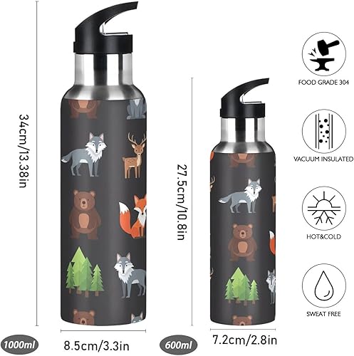 Miniatura 2 de Insulated Stainless Steel Water Bottle with Straw 32 Oz, BPA-Free Sports Water Bottle with Straw for Gym Outdoor Travel School, Animals Foxes Forest