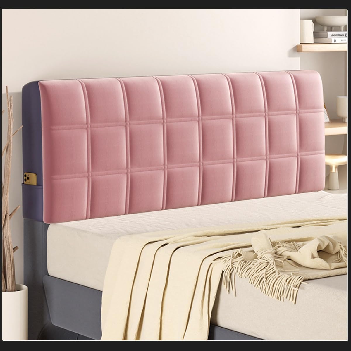 Stretch Velvet Headboard Cover Double/Single King Size/Super King Size/Bed Headboard Cover Protector Slipcover,for Bedside Decoration Protection Dust Cover ( Color : Pink E , Size : 200cm(79inch) )