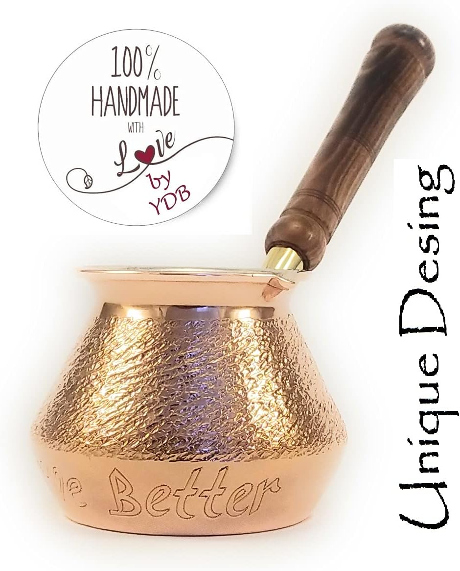 YDB Copper DCS Series-Thickest Hammered Copper/Turkish,Greek,Arabic, Armenian Coffee Pot,with Wooden Handle, Stovetop, Maker, Cezve, Jezve,Jazva, Ibrik,Briki (20 fl.oz) (Copper) YDB-DCS-C