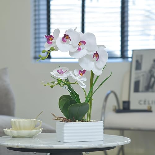 Miniatura 10 de Orquídeas artificiales con florero, Phalaenopsis de seda sintética en maceta, bonsái para decoración de habitación, hogar, oficina, centros de mesa,