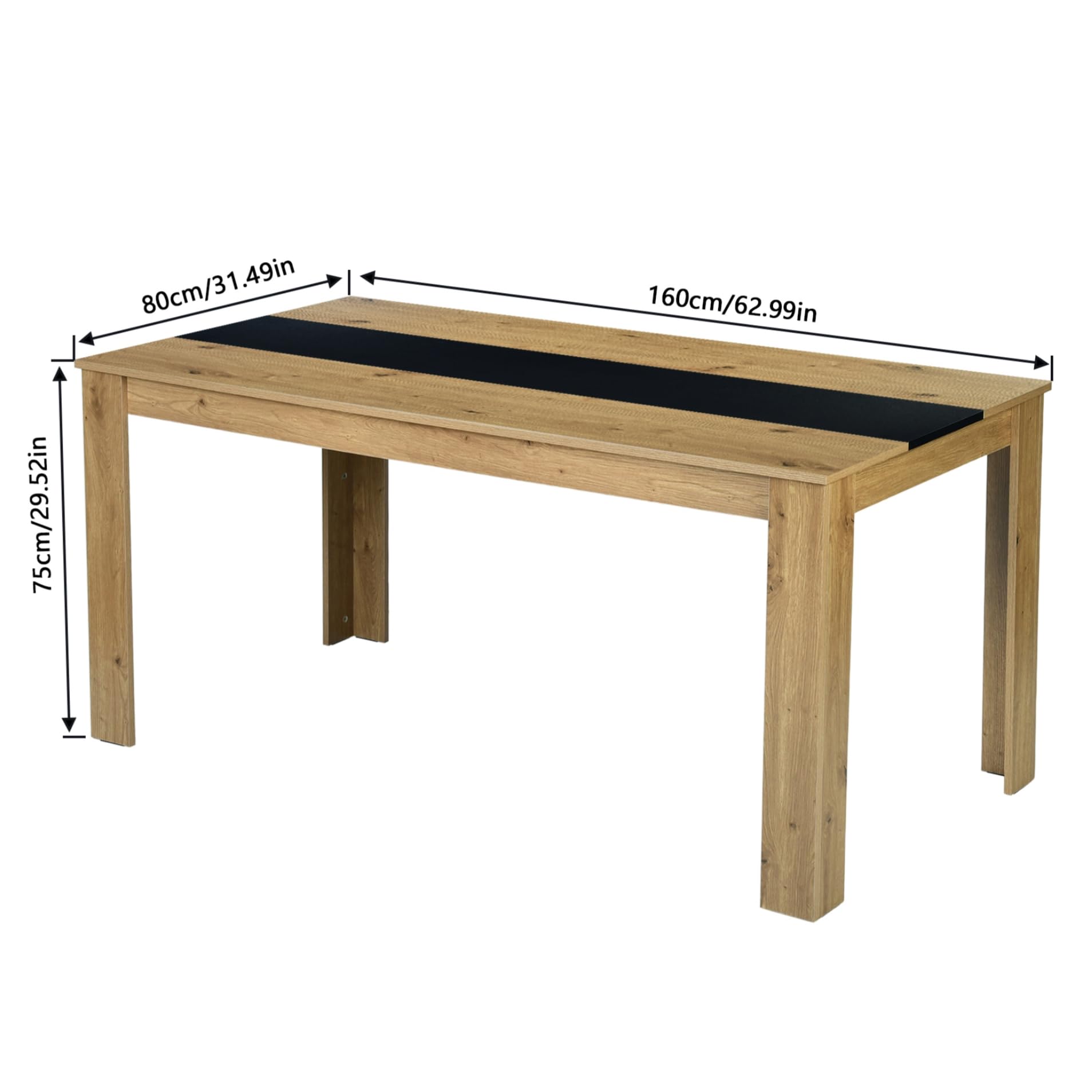 Esstisch Holz 160 x 80 cm für 6-8 Personen, Küchentisch Rechteckiger Esszimmertisch, Großer Tisch Holz für Esszimmer Küche Restaurant oder Wohnzimmer, Eiche und Schwarz, 160x80x75 cm