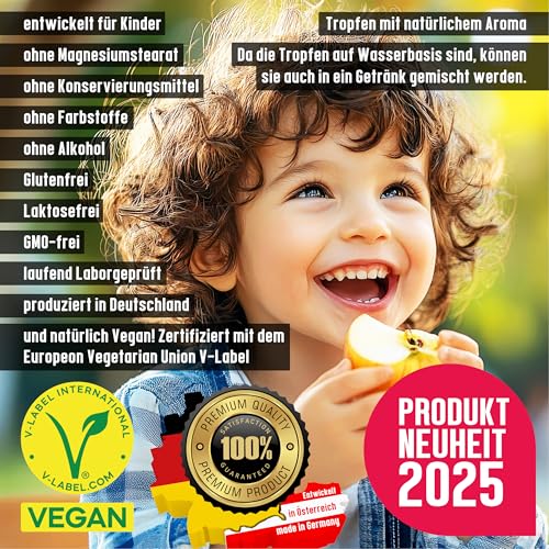 Vegan Kids All-in-One Tropfen - Vitamin B12+B2+B6+B9 Folsäure + Zink + Eisen + Selen + Natrium + Kalium + Jod - Komplex mit natürlichem… – Ansicht 6
