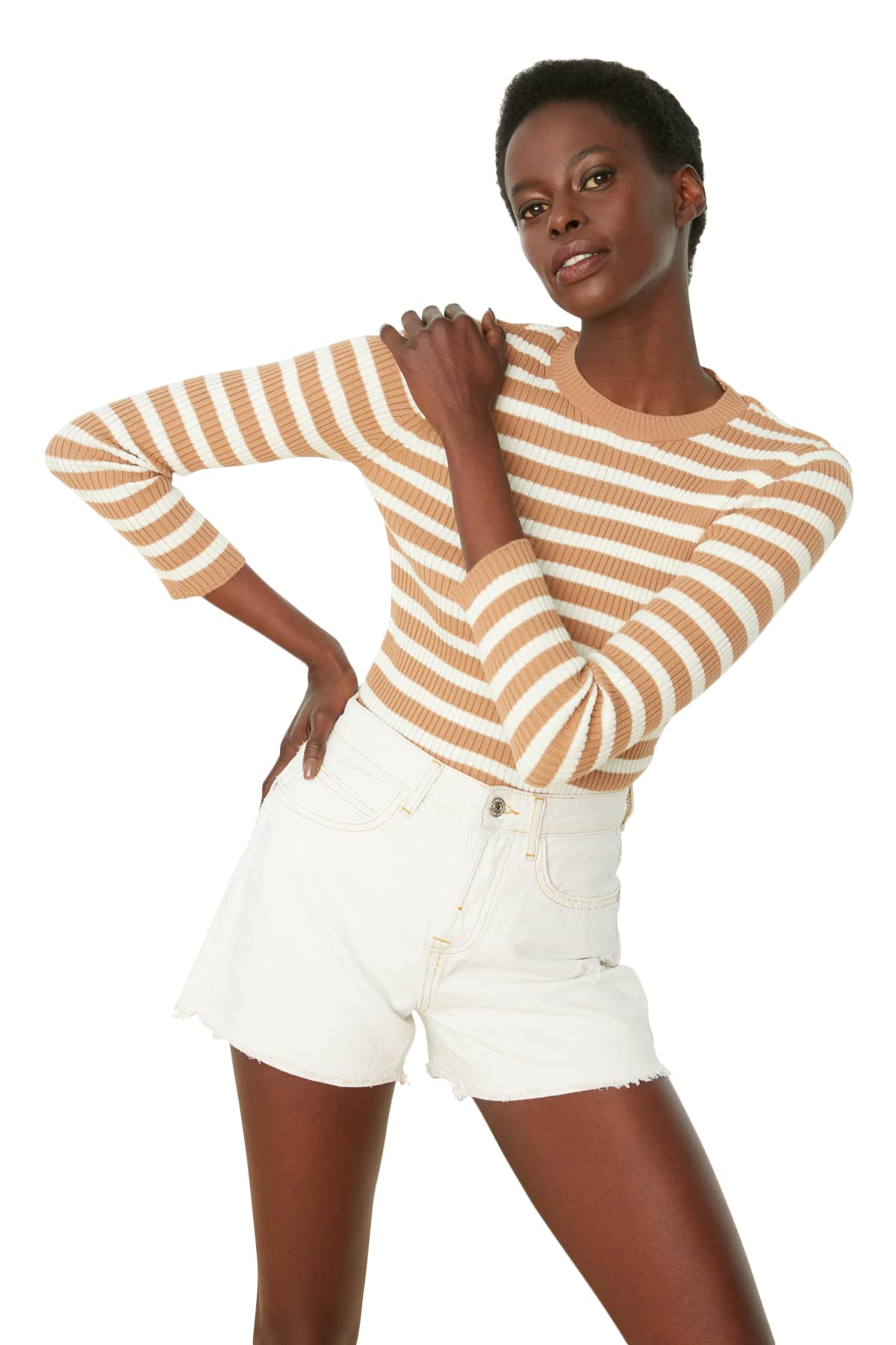 Trendyol FeMan Slim fit Basic Crew Neck Knitwear Sweater Camels