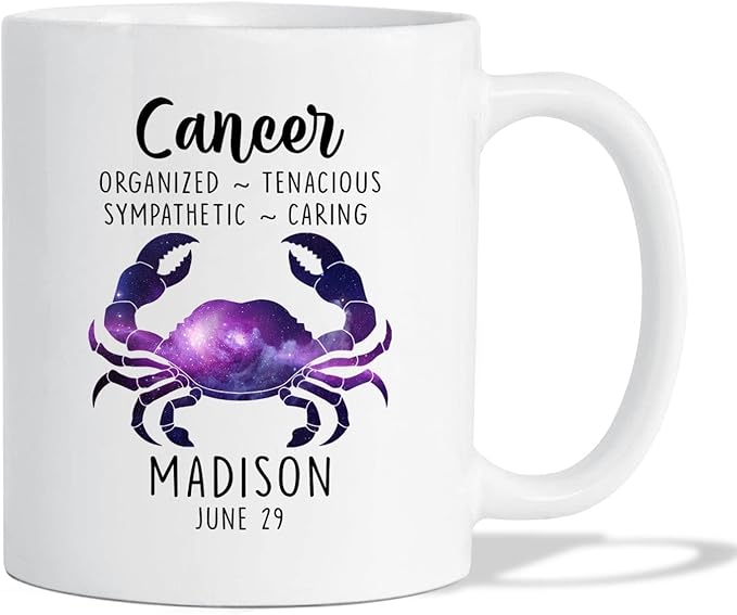 Personalized Zodiac Sagittarius Capricorn Aquarius Pisces Gemini Aries Taurus Cancer Leo Virgo Libra Scorpio White Coffee Mug, Horoscope Personality Traits Mug 11 15 Oz, Custom Zodiac Name Date Mug