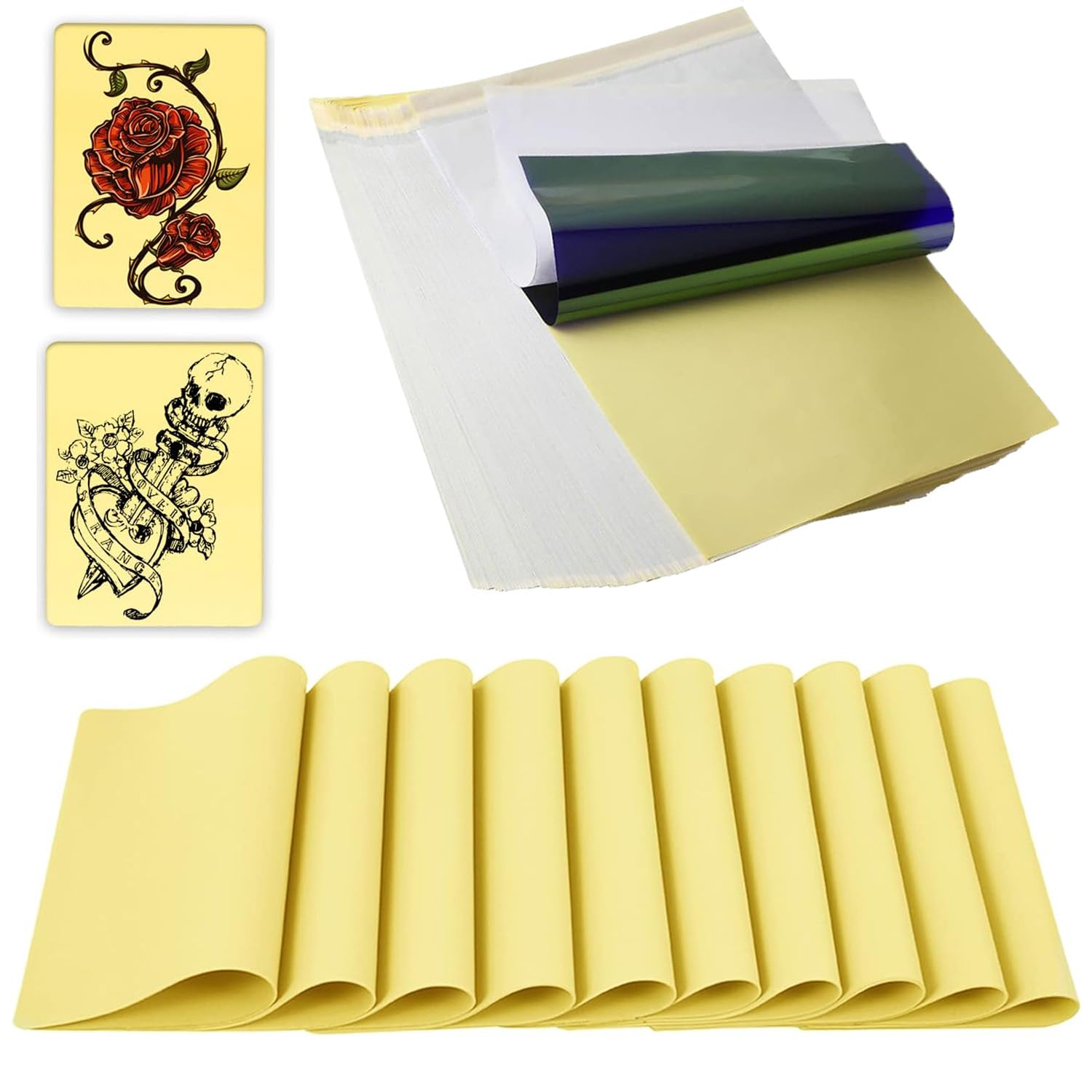 Dyroe Set de Tatuaje,10 Pcs Piel Sintética y 20 Pcs Papel de Transferencia,Kit Práctica para Principiantes y Artistas de Tatuaje Profesional(20 * 30 * 0,12cm）
