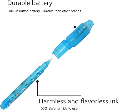 Miniatura 5 de Bolígrafo de tinta invisible, 24 unidades, bolígrafo espía con luz UV, marcador mágico para mensajes secretos y fiestas de cumpleaños, escribir