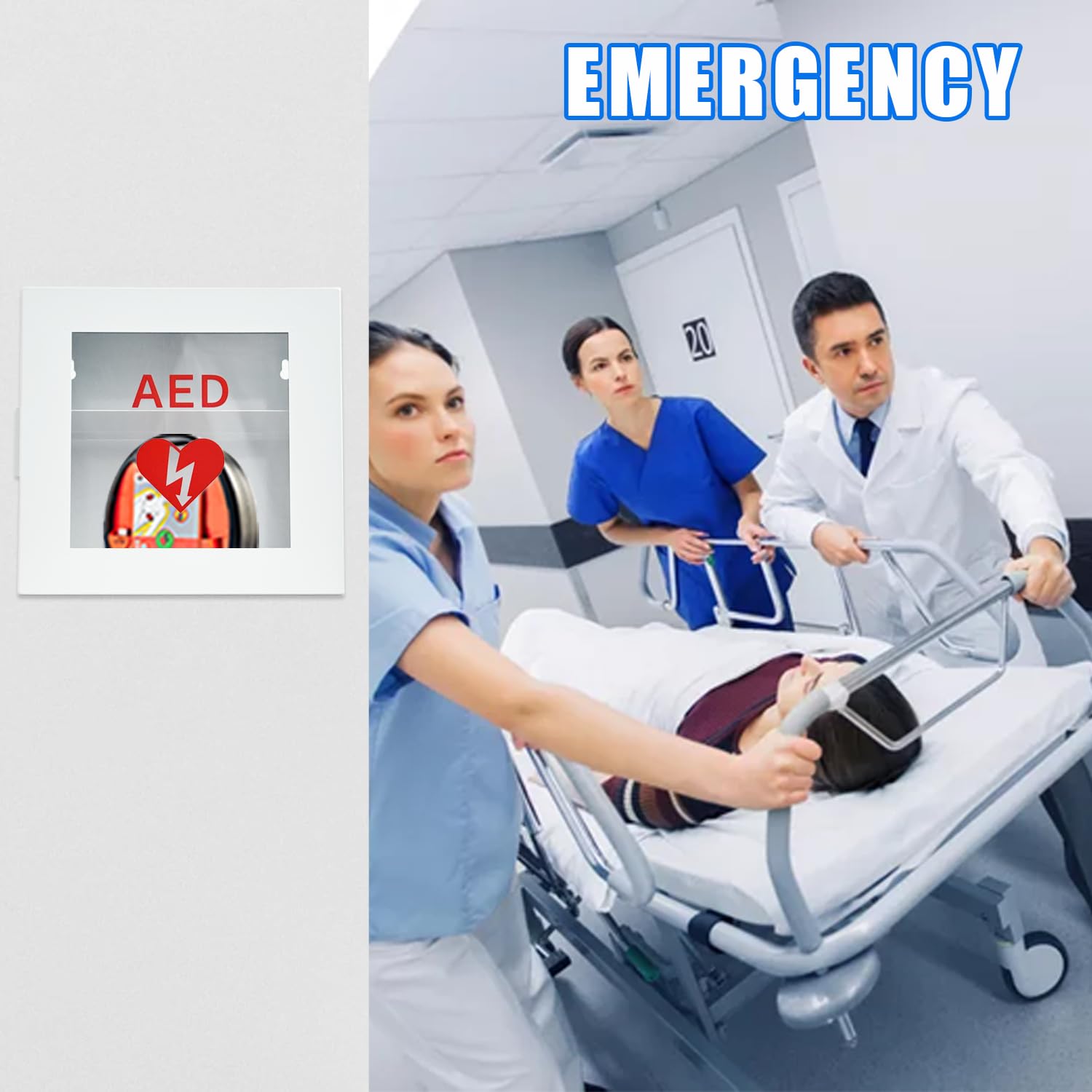 Wandmontierter AED Schrank mit klarem Sichtfenster | AED Defibrillatorschrank aus Stahl, ohne Alarmierung für Büros, Schulen, Fitnessstudios und öffentliche Räume, Weiß