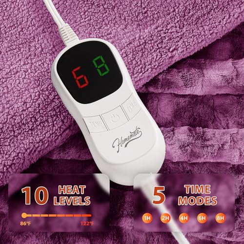Image of Homemate Electric Heated Blanket Full Size - 72 inchx84 inch Heating Blanket Full Size 1 /2 /4 /6 /8 Hours Auto-Off 10 Heat Level Over-Heat Protection Luxury Faux Fur Sherpa ETL Certification