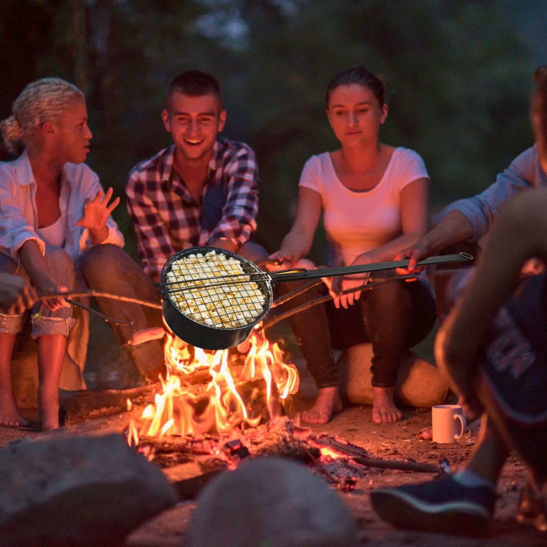 Poêle à pop-corn à feu ouvert et machine à popcorn à manche long avec couvercle à barbecue, idéale pour le camping et la machine à popcorn, machine à popcorn