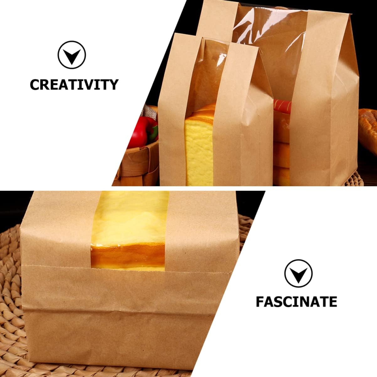 COLLBATH 50 Pack Paper Bread Packaging Bags Toast Wrapping Baking Treat Bags Multi-function Oil-resistant