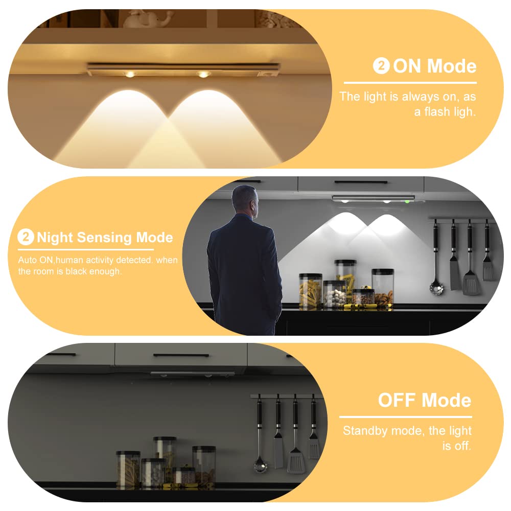 20 cm Under Cupboard Kitchen Lights with Motion Sensor LED Sensor Light Indoor USB Rechargeable Cabinet Lights Fully Dimmable Wireless Night Light for Kitchen Bedroom - Image 3