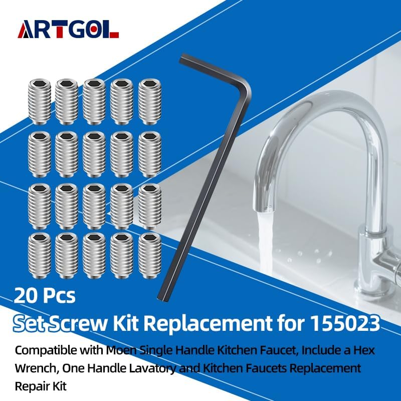 20 Pcs Set Screw Kit Replacement for 155023, Compatible with Moen Single Handle Kitchen Faucet, Include a Hex Wrench, One Handle Lavatory and Kitchen Faucets Replacement Repair Kit