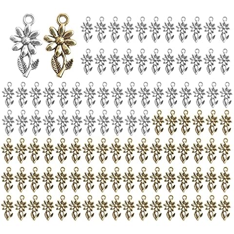 Ximimark 100 pcs Vintage Antique Silver Flower Charms Pendant for Necklace Bracelet Earrings Making Jewelry DIY Findings A2950 Cover