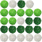 24-Pack Wicker Rattan Balls Mix White Grass Green and Dark Green - Decorative Balls for Bowls,Vase Filler,Coffee Table Decor,Wedding Spring Decoration St. Patrick's Day Irish Party Decoration,2inch