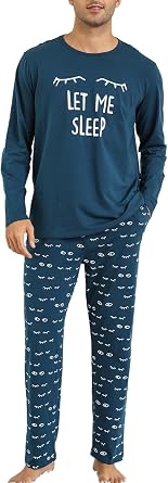 EISHOPEER Mens Soft Pajama Set Cotton Printed Long Sleeves Top with Pants 2 Piece Pjs witth Pockets Peacock Blue Medium