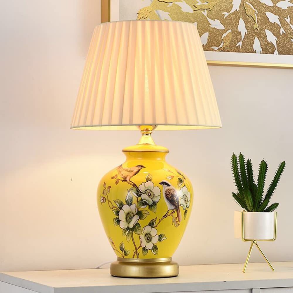 Lampe Vintage En Céramique émaillée – Bleu Et Jaune Pastel, Lampe De Chevet/table, Décorative, Occasion