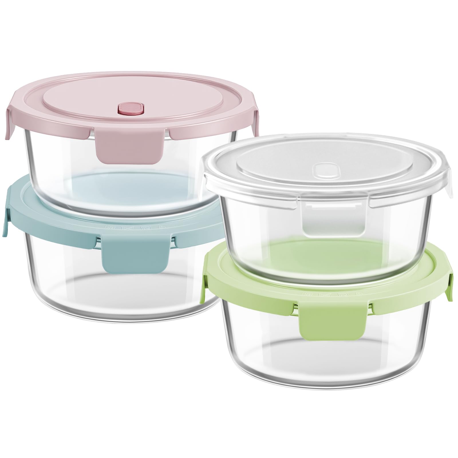 8 recipientes grandes de vidrio para almacenamiento de alimentos con tapas, (850.5 g/4 tazas), a prueba de fugas, aptos para lavavajillas, recipientes redondos de vidrio para almacenamiento de