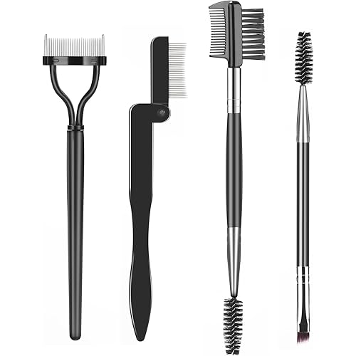 Eyelash Comb Lash Separator Tool Brow Brush & Lash Spoolie Professional Eye Makeup Tools (4 Pieces Set)