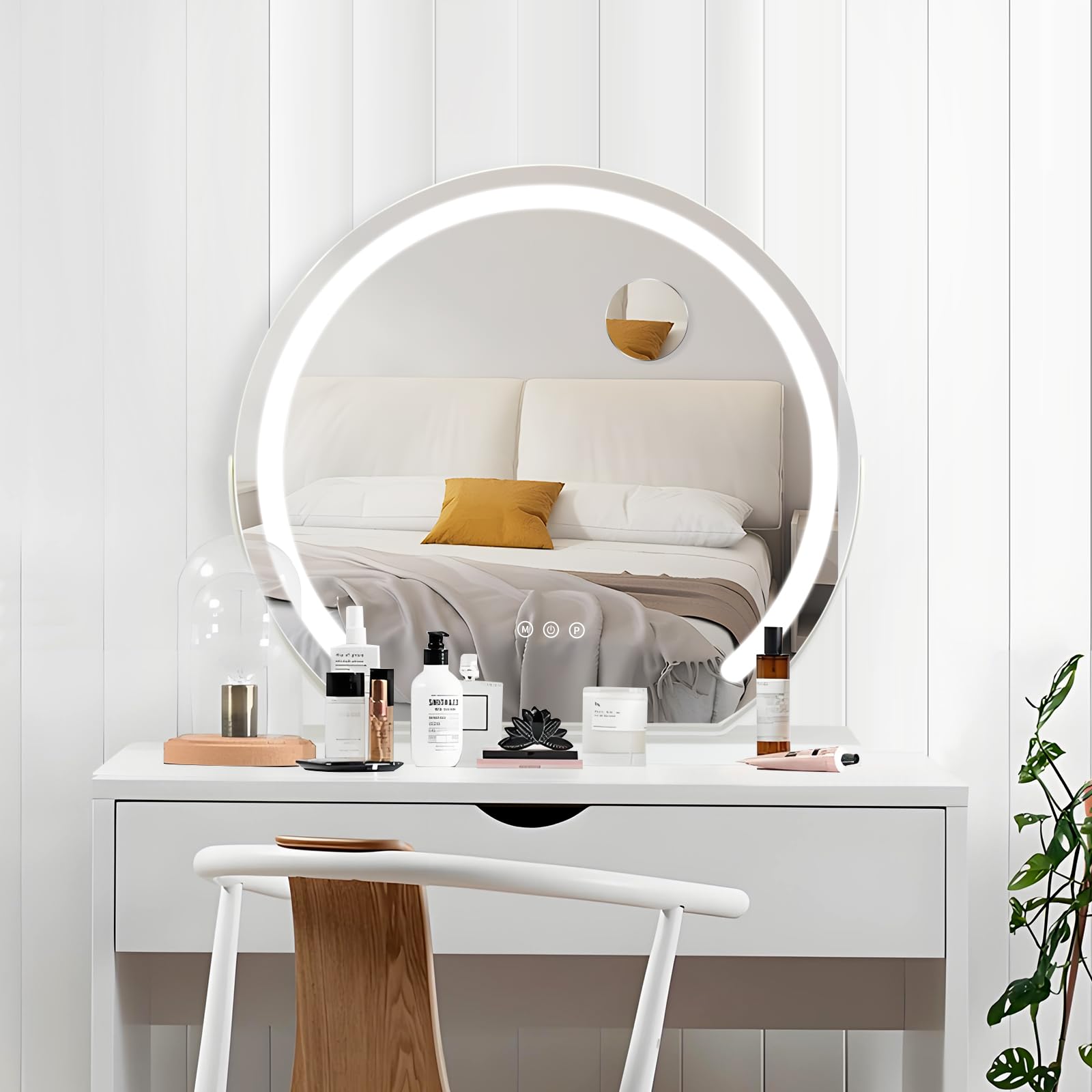 Explosionssicherer Beleuchteter Kosmetikspiegel mit 3 Lichtmodi, Schminkspiegel mit Beleuchtung, Augenschutz,10-fache Lupe, 330°drehbar, Touch-Design, USB&Type-C,Schlafzimmer/Badezimmer (60 cm)