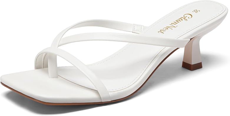 Women's Kitten Heel Sandals Square Open Toe Flip Flop Low Heels Slip On Thong Heeled Sandals Shoes Party Dress