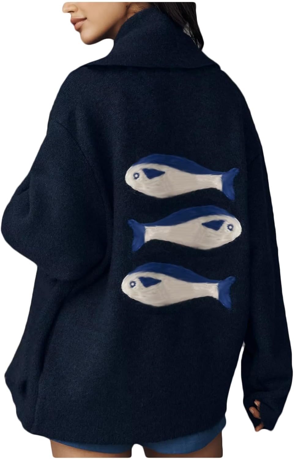 Women Lobster Knit Sweater Cardigan Long Sleeve Button Down Chunky Knit Sweater Y2k Graphic Fall Winter Knitwear